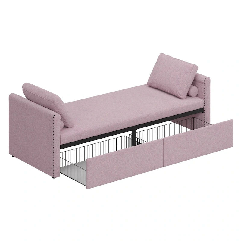 Divano Letto Moderno Imbottito Chaise Longue Letto Singolo Piccolo con 2 Cassetti