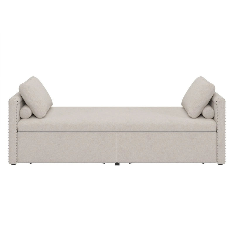 Divano Letto Moderno Imbottito Chaise Longue Letto Singolo Piccolo con 2 Cassetti