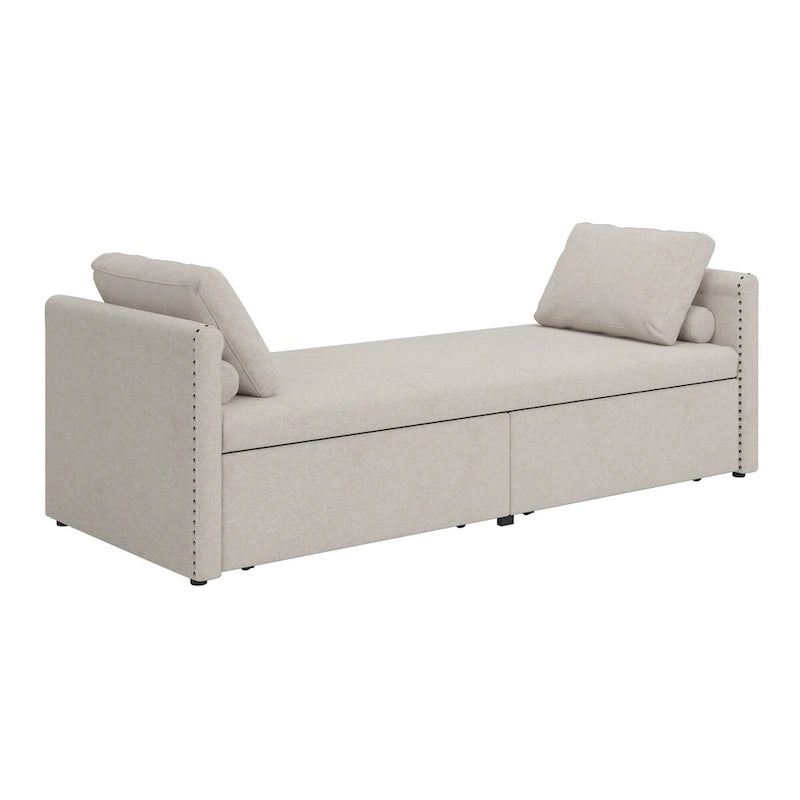 Divano Letto Moderno Imbottito Chaise Longue Letto Singolo Piccolo con 2 Cassetti