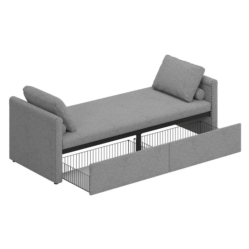 Divano Letto Moderno Imbottito Chaise Longue Letto Singolo Piccolo con 2 Cassetti